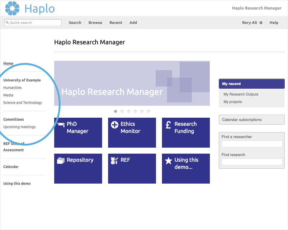 Haplo Research Manager home page